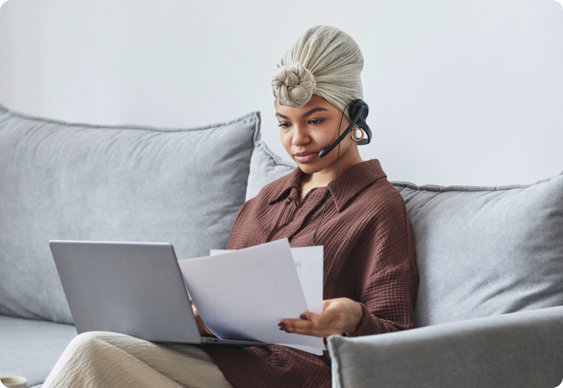 Woman exploring disability insurance on her laptop.