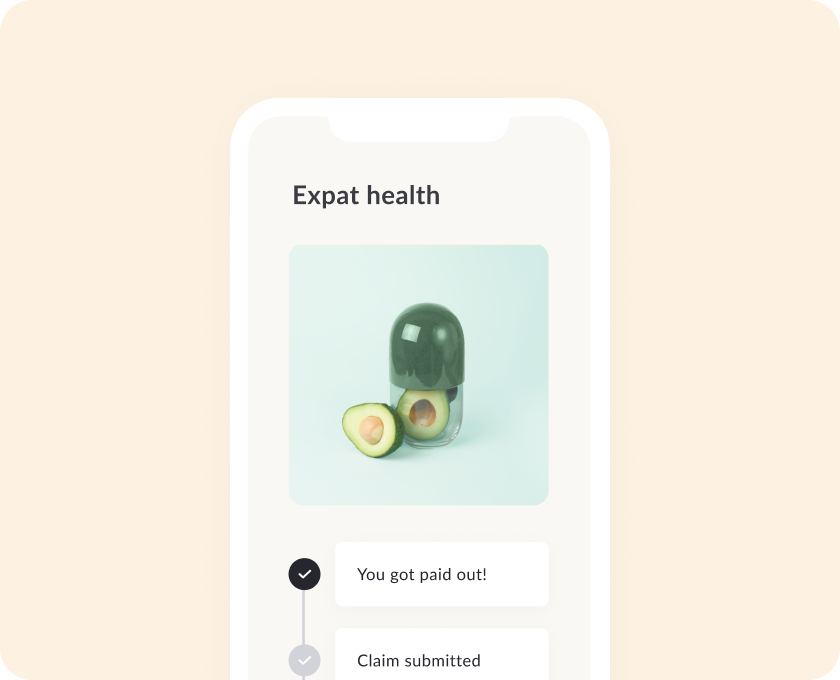 Feather app showing Expat health product page.