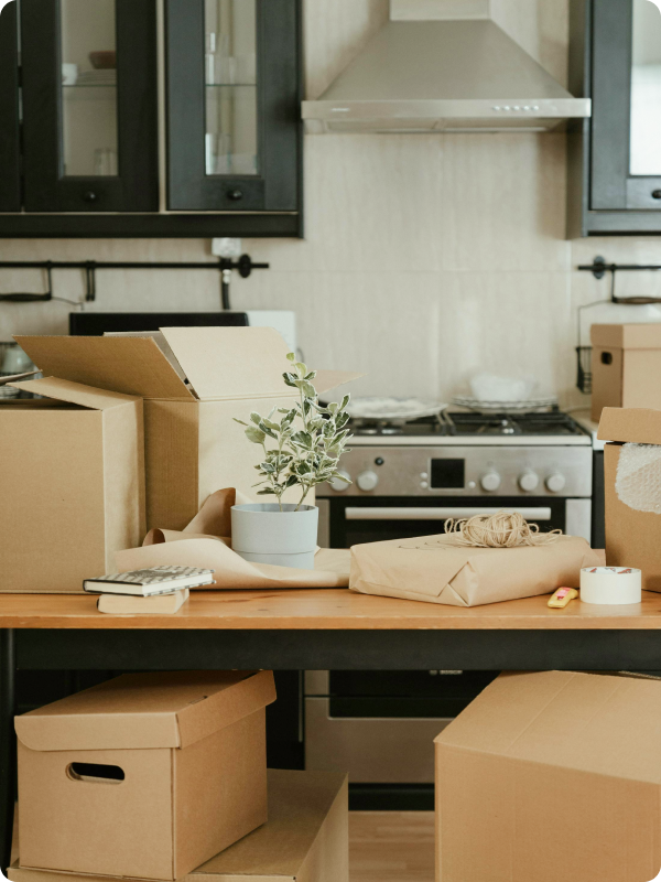 An apartment full of moving in boxes. 