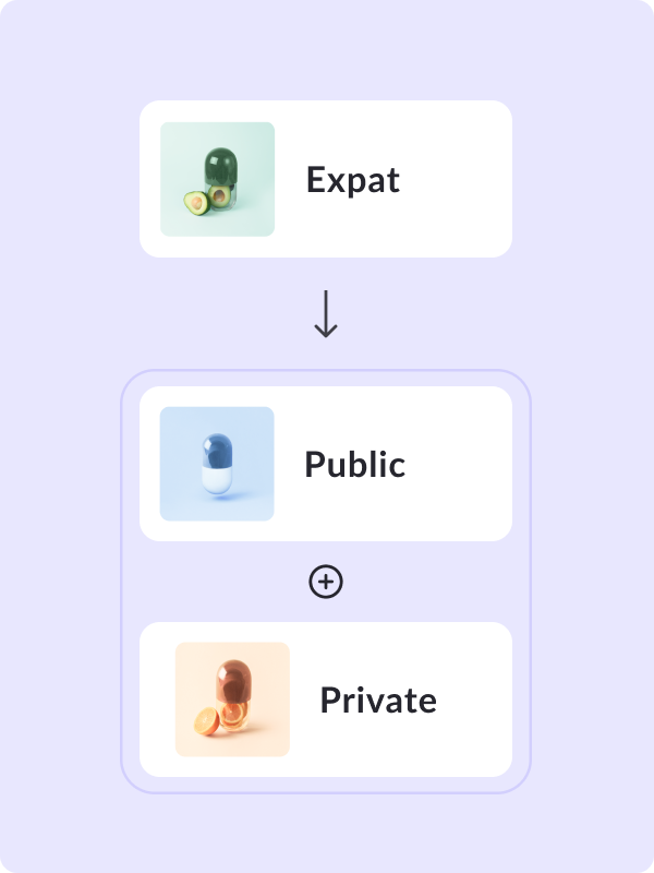 A graphic showing switching expat heath insurance to public and private