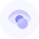 Feather icon showing an eye with an lense