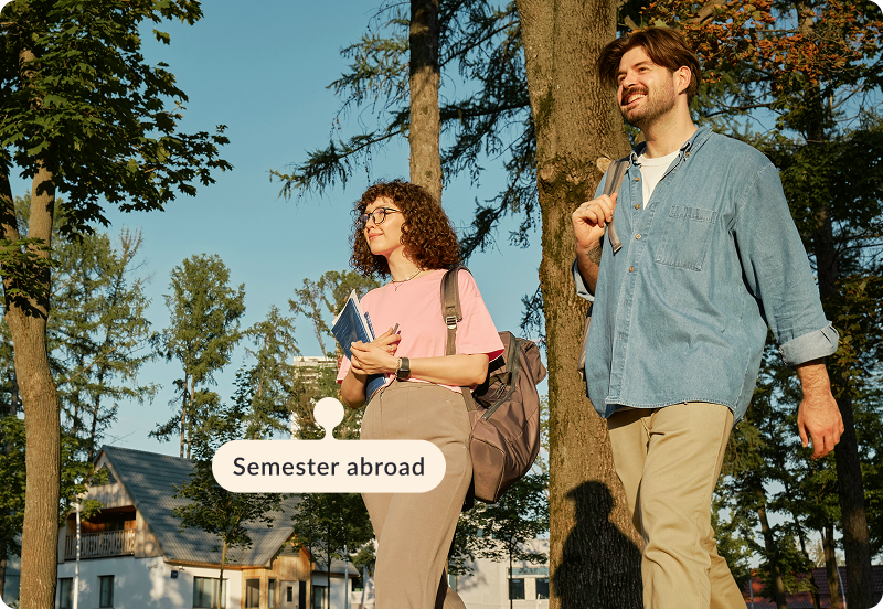 Students going to university on a sunny day.