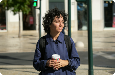 Person walking around a French city.