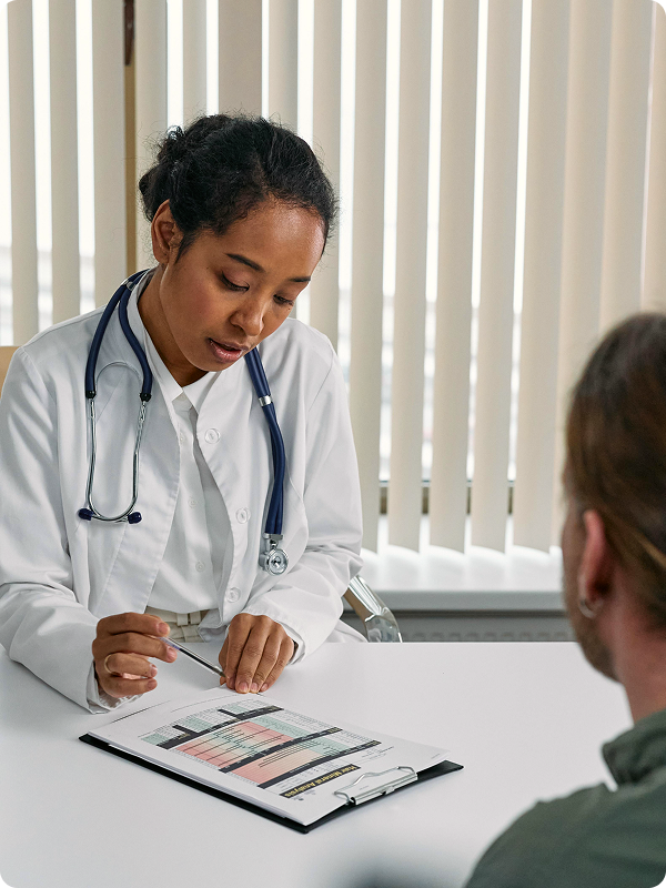 A doctor talking to her patient.