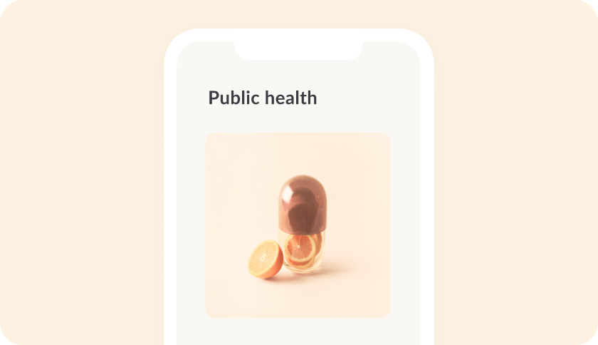 Feather app screen showing the public health product.