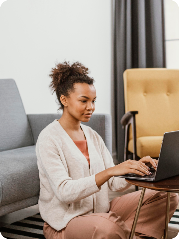 Woman working on her laptop.
